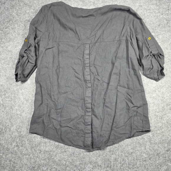 Ellen Tracy Blouse Women S Gray 3/4 Sleeve Zip Front Tassel Solid Gray Blouse - Picture 8 of 9